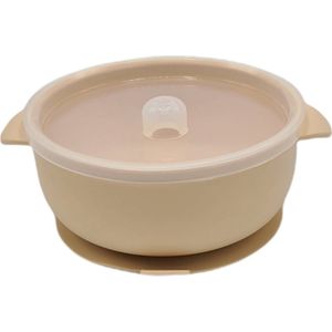 Kom met zuignap | Kinderservies | Baby kommetje met zuignap en deksel | Baby kom | Babyservies | Peuterservice | Beige 400ML