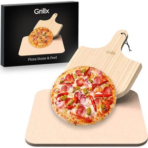 GrillX Pizzasteen met Pizzaschep - Voor BBQ, Oven & Kamado - Cordieriet Pizza Bakplaat - Kamado BBQ Accesoires