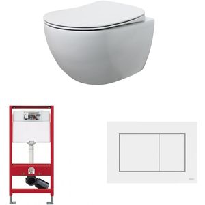 Bewonen Alento toiletset - hangtoilet Rimless mat wit - met Tece reservoir/bedieningsplaat - mat wit