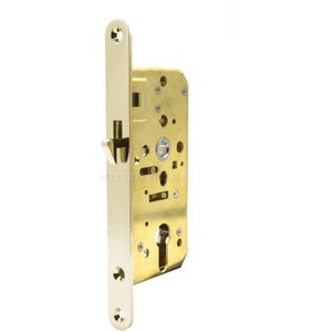 Insteekschuifdeurslot 104K ronde voorplaat Profielcilinder Messing gepolijst Doornm.40mm H.o.h 60mm
