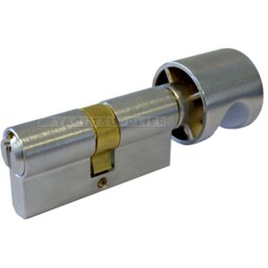 Knopcilinder K30/40mm Messing mat chroom met versmalde meenemer met nieuw zilveren sleutels