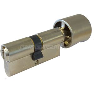 Knopcilinder K30/60mm Vernikkeld met versmalde meenemer met nieuw zilveren sleutels