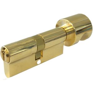 Knopcilinder K30/50 Messing gepolijst zeewaterbestending met versmalde meenemer met nieuw zilveren sleutels
