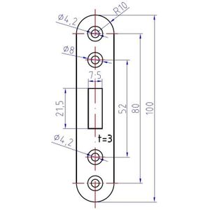 Sluitplaat 100x20mm voor 104 serie Schuifdeursloten - Messing gepolijst Chroom - 104831.6