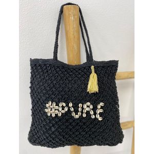 Mycha Ibiza - tas - zwart - jute - shopper - 40x40 cm - strandtassen