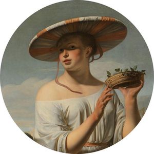Meisje met een brede hoed, Caesar Boëtius van Everdingen - Foto op Behangcirkel - ⌀ 150 cm