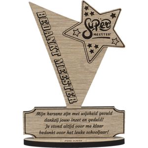 Meester Bedankt Cadeau | Geschenk om Leraar te Bedanken | Bedankje Leerkracht | Kaart van Hout | Einde Schooljaar | 12.5 x 17,5 cm