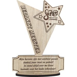 Meester Bedankt Cadeau | Geschenk om Leraar te Bedanken | Bedankje Leerkracht | Kaart van Hout | Einde Schooljaar | 17.5 x 25 cm