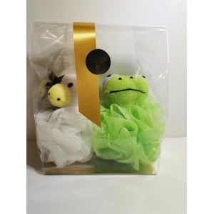 Set van 2 mesh sponzen voor kind of baby in de douche of bad te gebruiken - babygeschenkje- geschenkverpakking