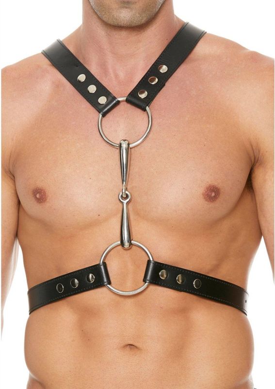 Shots - Ouch! Leren Heren Harnas met Metalen Bit Black One Size