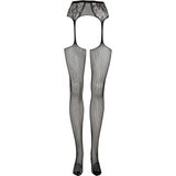 Fishnet and lace garterbelt stockings - Black - O/S