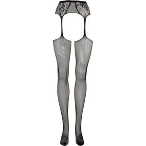 Fishnet and lace garterbelt stockings - Black - O/S