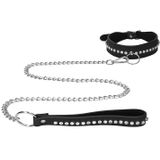 Shots - Ouch! Halsband met Riem en Diamantjes black