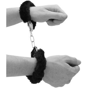 Shots Ouch! Black & White - Pleasure Furry Hand Cuffs With Quick-Release Button