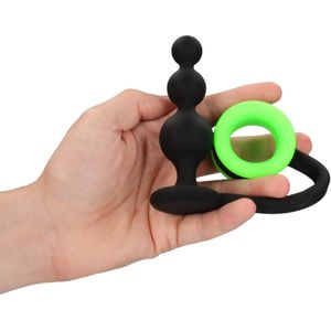 Shots - Ouch! Kralen Butt Plug met Cockring Neon Green/Black