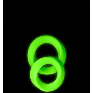 2 Pcs Cock Ring Set - Glow In The Dark - Neon Green