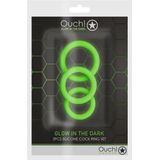 3 Pcs Cock Ring Set - Glow In The Dark - Neon Green