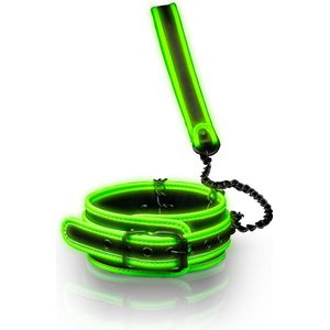 Shots - Ouch! OU755GLO - Collar And Leash - Glow In The Dark - Neon Green/Black
