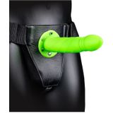 Shots - Ouch! Glow in the Dark Gedraaide Holle Strap-On - 20 cm neon green