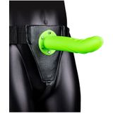 Shots - Ouch! Glow In The Dark Getextureerde Gebogen Holle Strap-On - 20 cm Neon Green