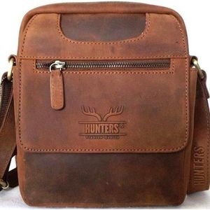 Hunters tas - Leren Schoudertas / crossbody tas / Nektas - Buffel Leer - Heren tas / Dames tas -  Bruin / Cognac