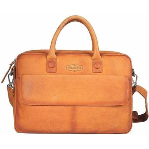 Sparwell tas - Lederen laptoptas 15,5 inch - Aktetas / schoudertas - Bruin / Cognac