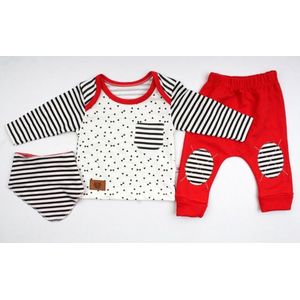 baby, 3 stuks, baby kleding jongens, baby kleding meisjes, babykledingset, babypakje, babycadeau, baby jogging, baby born, baby broekje, baby top, baby slab, comfortabel, %100 katoen, zacht, kleurrijk, rood, wit, zwart, 9-12 maanden, maat 80 cm