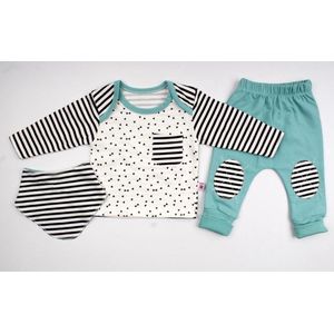 baby, 3 stuks, baby kleding jongens, baby kleding meisjes, babykledingset, babypakje, babycadeau, baby jogging, baby born, baby broekje, baby top, baby slab, comfortabel, %100 katoen, zacht, kleurrijk, blauw, wit, zwart, 6-9 maanden, maat 74 cm