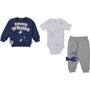 baby, 3 stuks, baby kleding jongens, baby kleding meisjes, babykledingset, babypakje, babycadeau, baby jogging, baby born, baby broekje, baby top, baby slab, comfortabel, %100 katoen, zacht, kleurrijk, blauw, wit, grijs, 12-18 maanden, maat 86 cm