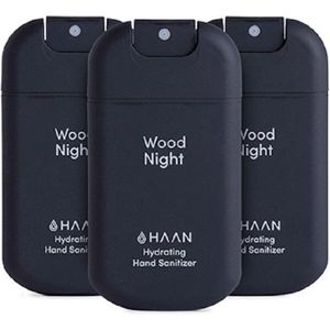 HAAN Hydrating Hand Sanitizer - Handzeep - Desinfecterend - 3-Pack Wood Night Spray 30ml - Navulbaar