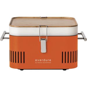 Everdure Cube Barbecue - BBQ - Houtskool - Oranje - 4 personen - Met Opbergvak en Werkblad - Aluminium/Hout/RVS