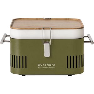 Everdure Cube Barbecue - BBQ - Houtskool - Groen - 4 personen - Met Opbergvak en Werkblad - Aluminium/Hout/RVS