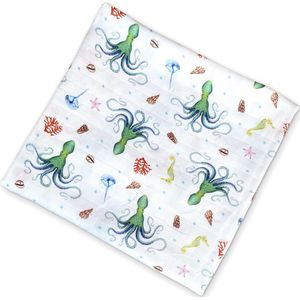 World of Mies hydrofiele doek XL bamboe - octopus print - 120x120cm
