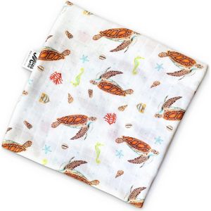 World of Mies hydrofiele doek XL bamboe - zeeschildpad print - 120x120cm