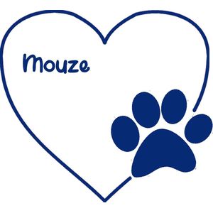 Hart met hondenpootje - met naam - gepersonaliseerd - navy blauw - autosticker - 14 x 16 cm