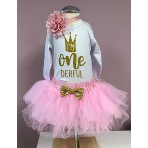 Verjaardag, one, onederful, tutu. verjaardagset, kleedje, roze, verjaardag jurk, little girl dress, baby first birthday outfit,eerste verjaardag, set Layla (mt 80)