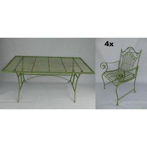 Tuinset Tafel met stoelen - Rustiek ijzer - Groen - 75 cm hoog