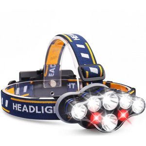 COBRA Militaire Hoofdlamp - met 8 LED Koplampen - 500 Meter Bereik - geel & blauw - oplaadbare LED looplamp - incl. batterijen - bouwlamp - werklamp - zaklantaarn - Outdoor & Indoor - Camping