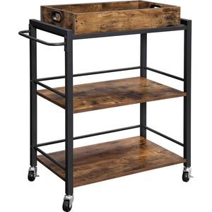 Trend24 Trolley - Serveertafel - Keukenkast - met wielen - Rustiek Bruin / Mat Zwart