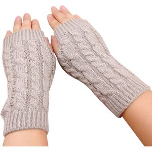 Grijze gebreide Polswarmers - Vingerloze handschoenen voor dames - Lichtgrijs