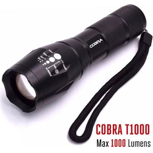 COBRA T1000 CREE Led zaklamp - 1000 Lumen - Waterproof - Militaire LED zaklamp - Inzoombaar - incl duracell AAA batterijen - Zwart
