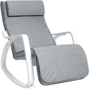 Trend24 Stoel - Schommelstoel - Schommelzitje - Relax stoel - Loungestoel - Hout - Ijzer - Schuimvulling - 67 x 115 x 91 cm - Grijs - Wit