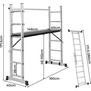 Trend24 Steiger - Stelling - Huishoudtrap - Ladder - Hoogwerker - Staand - Zilver - 160 x 171,5 x 40 cm