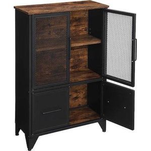 Trend24 Opbergkast - Kast - Dressoir - Opbergkast binnen - 75 x 33 x 100 cm - Rustiek bruin - Zwart