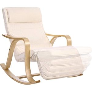 Trend24 Stoel - Schommelstoel - Schommelzitje - Relax stoel - Loungestoel - Hout - Ijzer - Schuimvulling - 67 x 115 x 91 cm - Beige