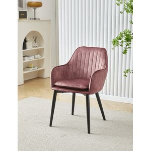 Troon Collectie - Velvet stoel roze- Eetkamerstoel - Stevige stoel met armleuningen - Stoel voor elke ruimte