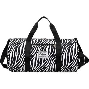 Weekendtas Zebraprint Zwart-Wit - sporttas - dames - nylon - polyester - compact - travelbag