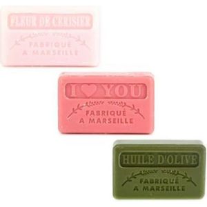 Soap bar set - zeep savon de marseille Kersenbloesem, I love you, Huile d'olive 3x60 gr.