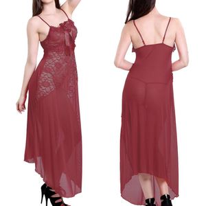 Bordeaux Rode Nachtjapon met string (S622)- one size - maat 38-52