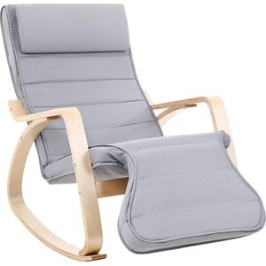 Trend24 Stoel - Schommelstoel - Schommelzitje - Relax stoel - Loungestoel - Hout - Ijzer - Schuimvulling - 67 x 115 x 91 cm - Grijs